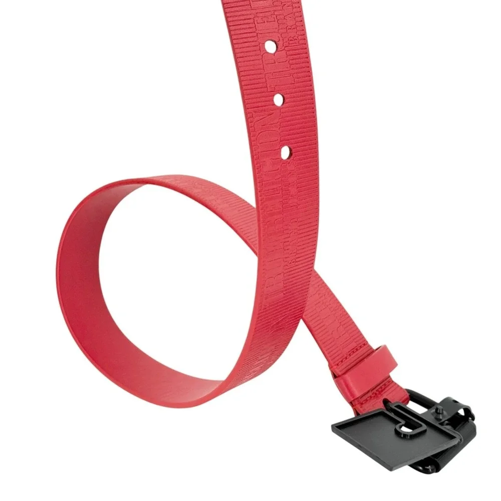 True Religion Mens Red Belt Textured Logo Roller Buckle Faux Leather Size 28 NWT